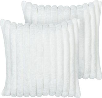 Beliani Conjunto De 2 Cojines Decorativos Tela Suave 45 X 45 Cm Blanco Rakya