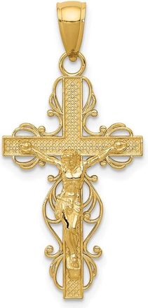 Diamond2Deal 14k Yellow Gold Polished Crucifix Lace Trim Pendant