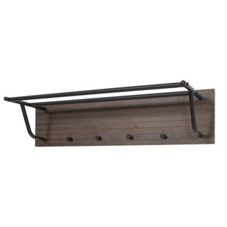 Hhg Hhg - Perchero De Pared 313, 2 Barras De Colgar 4 Ganchos, Estilo Escandinavo Metal Madera Melamina Mvg 20x80x27cm, Marr&oacute;n Oscuro