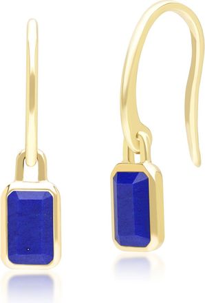 Gemondo Classic Baguette Lapis Lazuli Drop Earrings in 9ct Yellow Gold
