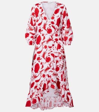 Heidi Klein Evia floral ruffled linen wrap dress