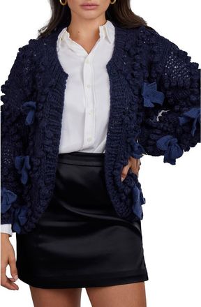 Saachi Bow Chunky Knit Cardigan in Navy at Nordstrom Rack