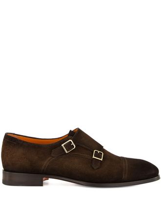 Santoni Suede Double-Buckle Loafers