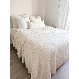 Anaya with Love Smooth Cotton Ivory Bed Blanket with Stripes in Ivory /Beige Stripe at Nordstrom, Size King