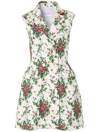 Carolina Herrera notched-lapels floral-print dress - White