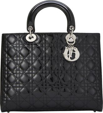 Dior Black Patent Leather Lady Dior Large (Authentic Pre-Loved)