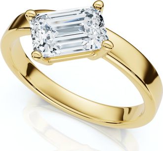 Pompeii3 1Ct Tilted Emerald Diamond Ring 14k Gold or Platinum Lab Grown