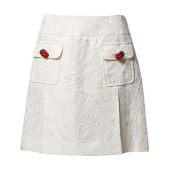 Dolce & Gabbana Gonna Mini in Broccato Floreale a Vita Alta - - Skirts - Donna - Bianco - S