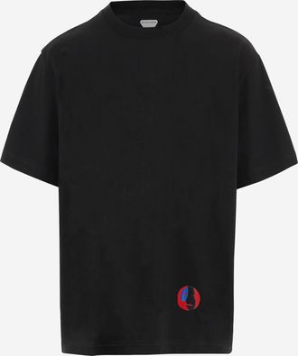 Bottega Veneta Mens Cotton T-Shirt With Embroidery, Black T-Shirts And Polos