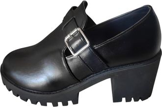 Generic Womens Fashion Round Toe Chunky Heel Shoes with Decorative Buckle Strap for Elegant and Casual Wear (Black, 6.5)