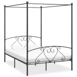 vidaXL Estructura Cama Con Dosel Sin Colch&oacute;n Metal Gris 140x200 Cm Vidaxl