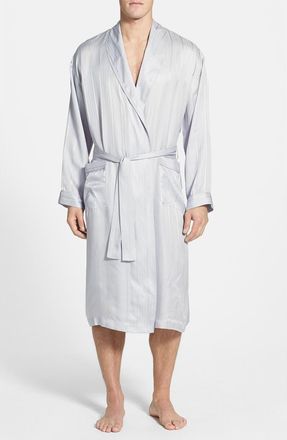 Majestic International Herringbone Stripe Silk Robe in Silver at Nordstrom, Size Small
