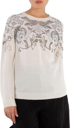 Max Mara Ladies White Wool-Cashmere Embellished Aldeno Sweater, Size Small