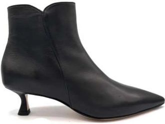 Mara Bini Zwarte leren enkellaars ritssluiting - Dames - Laarzen met Hak - Zwart - 40 EU - Leer - Schoenen
