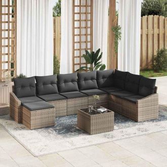 vidaXL Conjunto De Sof&aacute; De Jard&iacute;n 9 Pcs Gris Polirat&aacute;n Vidaxl