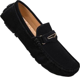 Generic Mens Soft Leather Slip On Loafers British Style Driving Moccasins Comfortable Flexible Sole Casual Shoes for Young Men Versatile Everyday Wear(Black,1