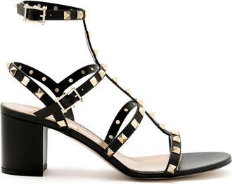 Valentino Garavani Rockstud Kalfsleren Sandalen met Enkelbandje - Dames - Sandalen met hakken - Zwart - 38 EU - Leer - Schoenen