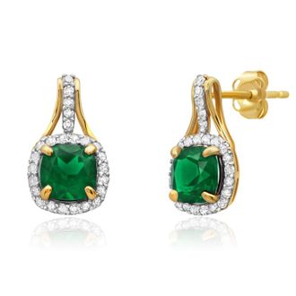 MAX + STONE 10k Yellow or White Gold Cushion Cut Gemstone Drop Earrings with Diamond Accent