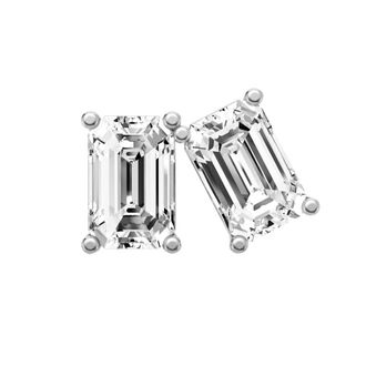 Diamond2Deal 14K White Gold 0.25 Ct Lab Grown Emerald Shape Diamond Solitaire Stud Earrings Color- E-F, Clarity- VS1