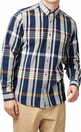 Ben Sherman Long Sleeve Herringbone Check Shirt In Dark Navy