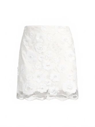 Milly Womens Kristina Floral Cascading Sequins Skirt In White