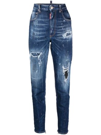 Dsquared2 ripped-detail tapered jeans - women - Cotton/Elastane/Polyester/Cotton/Polyester - 48 - Blue