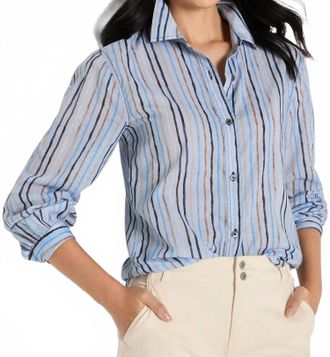 Nic+Zoe Drifty Painted Stripe Shirt In Blue Multi