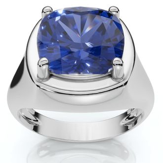 Pompeii3 5Ct Cushion Blue Sapphire Button Ring 14k Gold lab Grown
