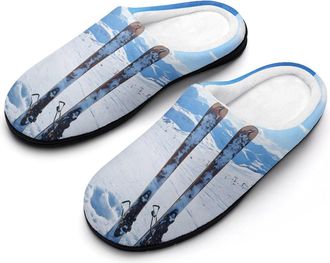 Generic Winter Mountains Ski Equipment Womens Slippers Warm House Slippers Indoor House Shoes with Anti-Skid Rubber Sole