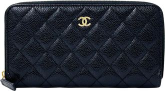 Chanel Black Grained Calfskin Long Wallet (Bi-Fold) (Pre-Owned)