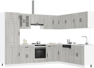 vidaXL Vidaxl - Mueble Cocina Kalmar Sonoma Gris 14 Pzas Madera Contrachapada