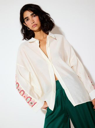 Icone Womens Colourful embroidered-back loose shirt