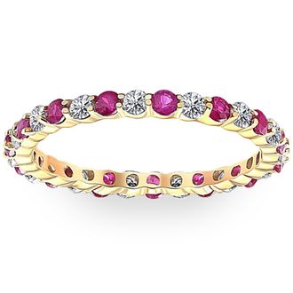 Pompeii3 1 cttw Ruby & Diamond Wedding Eternity Stackable Ring 10k Yellow Gold
