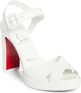 Christian Louboutin Cora Block Heel Sandal in Bianco/Lin Bianco at Nordstrom, Size 10.5Us