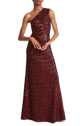 Michael Kors Sequin One Shoulder A-Line Gown in Merlot at Nordstrom, Size 10