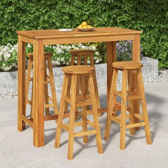 vidaXL Mesa Y Taburetes Altos De Jard&iacute;n 5 Pzas Madera Maciza Acacia Vidaxl