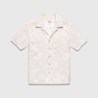 Surfside Supply Co. Mariner All Over Leaf Embroidery Camp Collar Shirt in White at Nordstrom, Size X-Large