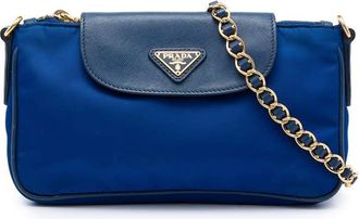 Prada Pre-owned Prada Saffiano Trimmed Tessuto Chain Crossbody Ladies WEGHA3DMVYTZ4INN