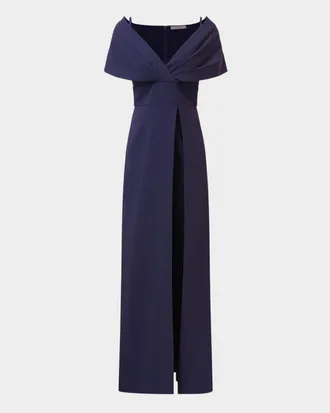 Kay Unger Irelyn Off-Shoulder Crepe Walk Thru Jumpsuit