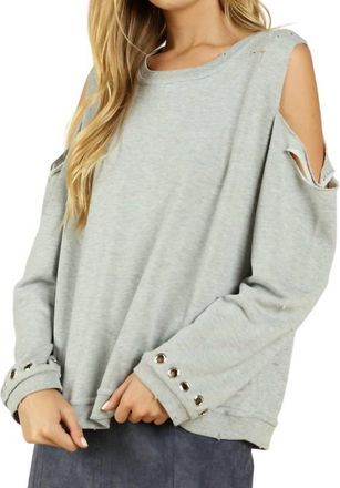 Honey Punch Distressed Grommet Top In Heather Gray