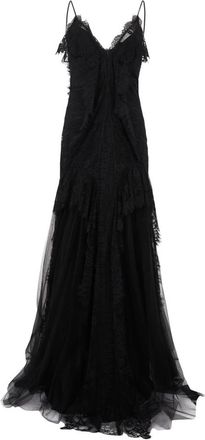 Alberta Ferretti Avondjurk met V-hals - Dames - Maxi kleedjes - Zwart - S - Kleedjes