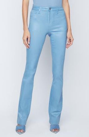 L'agence Ruth Coated High Waist Raw Hem Straight Leg Jeans in Blue Mist at Nordstrom Rack, Size 24