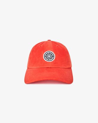 Malbon Golf Mens Waxed Cotton Strapback Cap In Flame