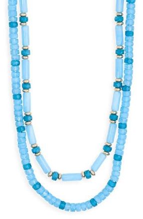 Nordstrom Rack Two-Row Beaded Necklace in Blue Multi- Gold at Nordstrom Rack