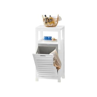 SoBuy Mobiletto portabiancheria per bagno Mobile porta biancheria con cesto Biancheria sporca Bianco 42x30x90cm BZR67-W SoBuy