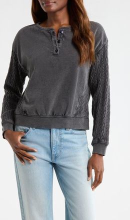 Lucky Brand Cable Stitch Sleeve Henley Top in Raven at Nordstrom, Size Xx-Large