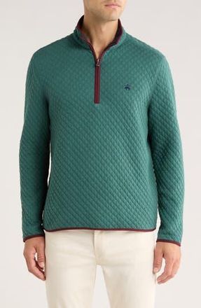 Brooks Brothers Quilted Fleece Quarter Zip Pullover in Green/Navy at Nordstrom Rack, Size X-Large