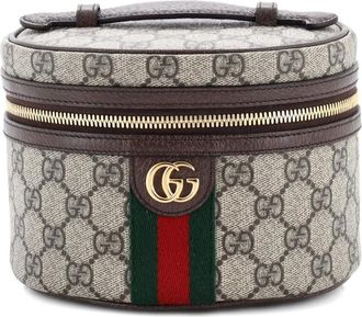 Gucci Trousse make up Ophidia mini in tela cerata GG con manico - Marrone