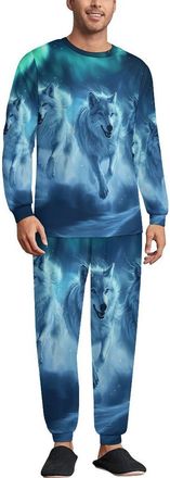 Generic Northern Lights Wolf Mens Pajamas Set 2 Piece Lounge Set Long Sleeve Pullover And Pants Comfy Sleepwear S