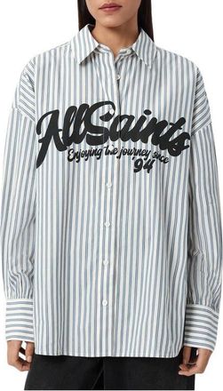 AllSaints Adrianne Logo Shirt in Blue/White at Nordstrom, Size 10 Us